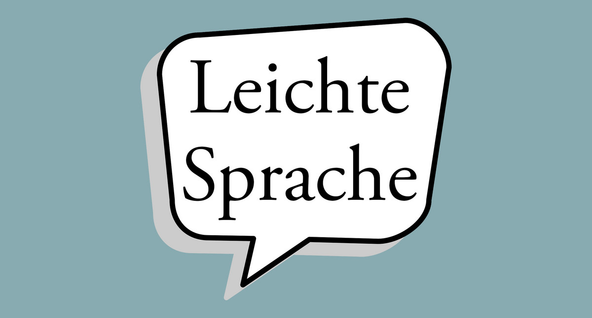 Eine Sprechblase in der die Wörter Leichte Sprache stehen.